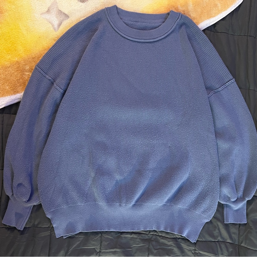 Blue Ribbed Knit Sweater - Picture 2 of 5